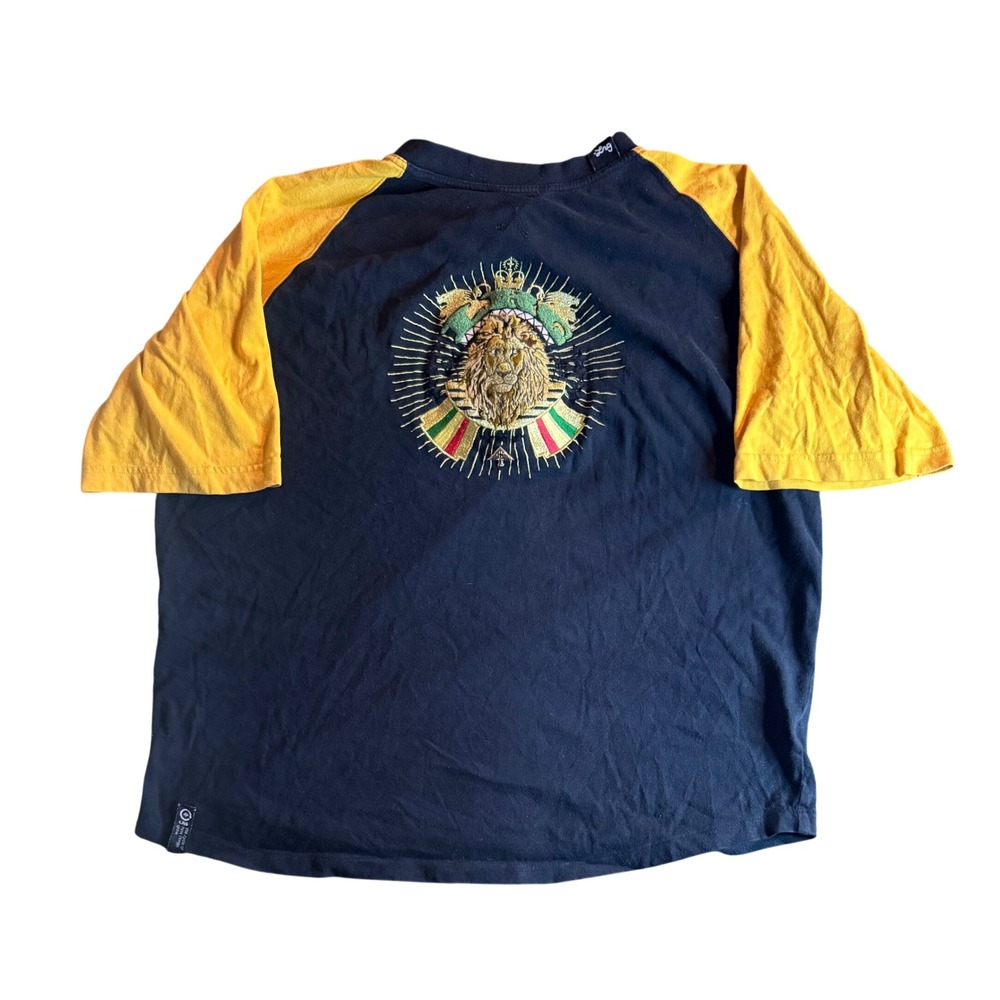 LRG Roots People Raglan T-Shirt Mens XL Black Yellow Embroidered Lion Streetwear